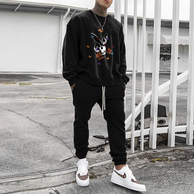 Casual personality pattern fashion sweatshirt and trousers multicolor suit