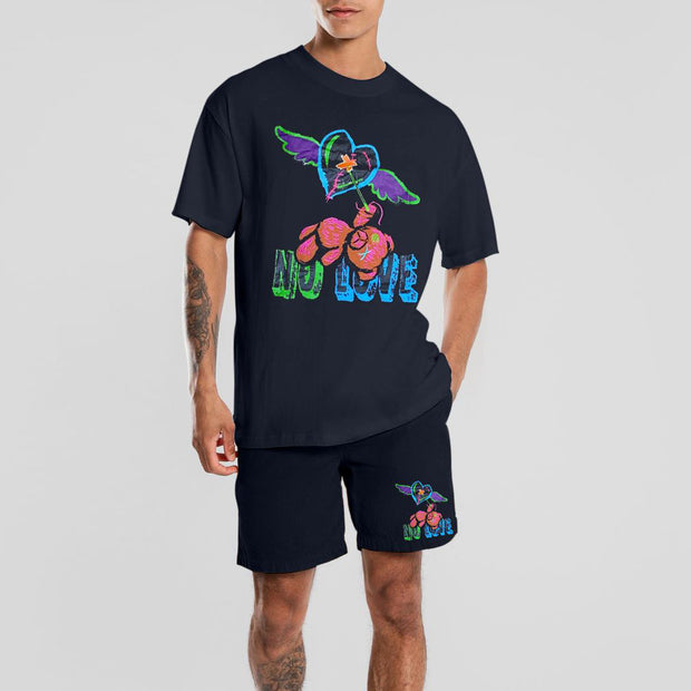Personalized injured bear print casual short-sleeved shorts sports suit