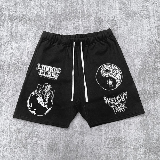 Skull print track shorts