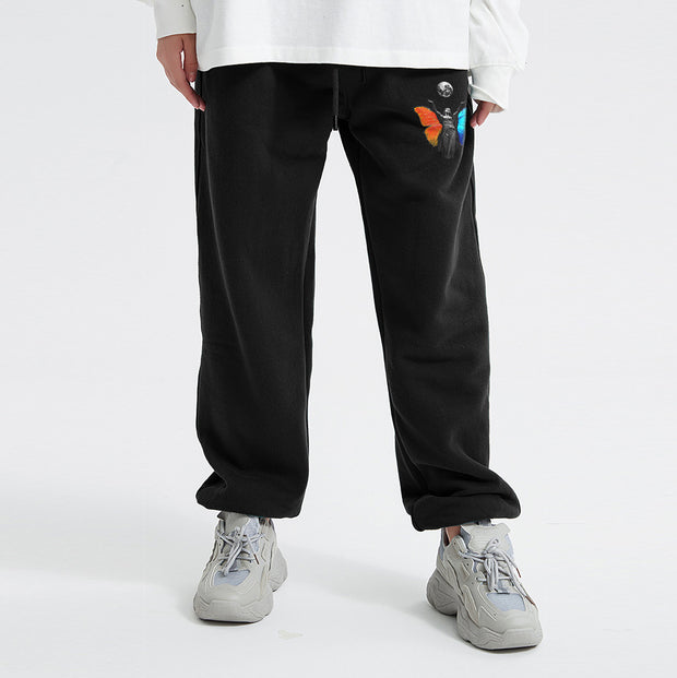 Contrast Vintage Plush Print Casual Trousers
