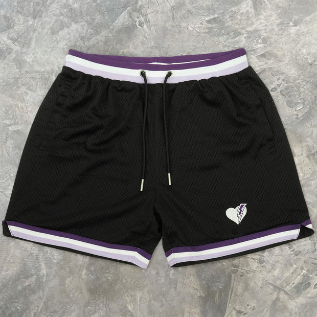 Lightning Heart Embroidered Mesh Track Shorts