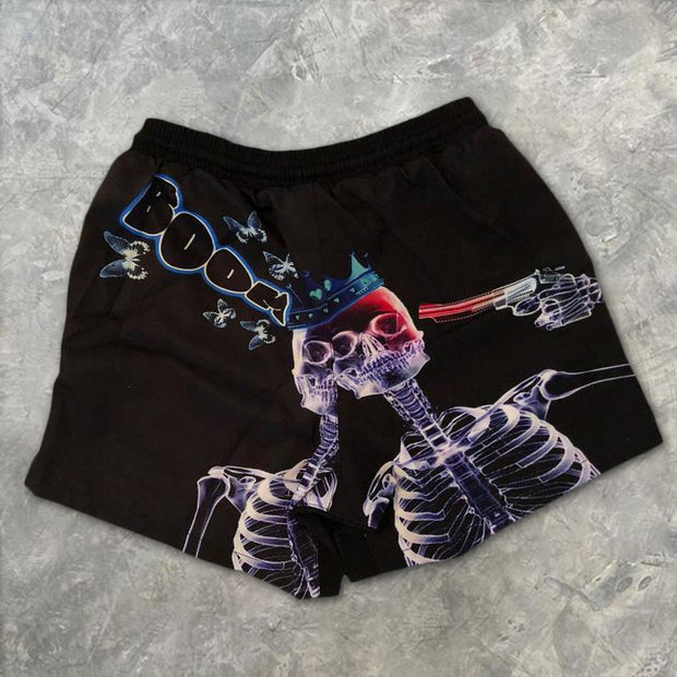 Personalized skull print street style men's shorts