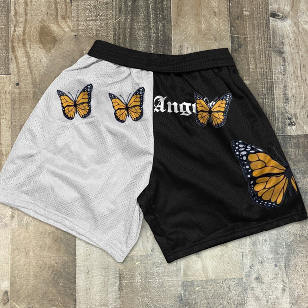 Stitching contrast butterfly print retro casual shorts