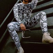 Fashionable retro joint print skinny stretch trousers