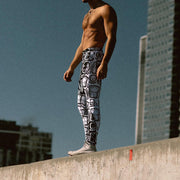 Fashionable retro joint print skinny stretch trousers