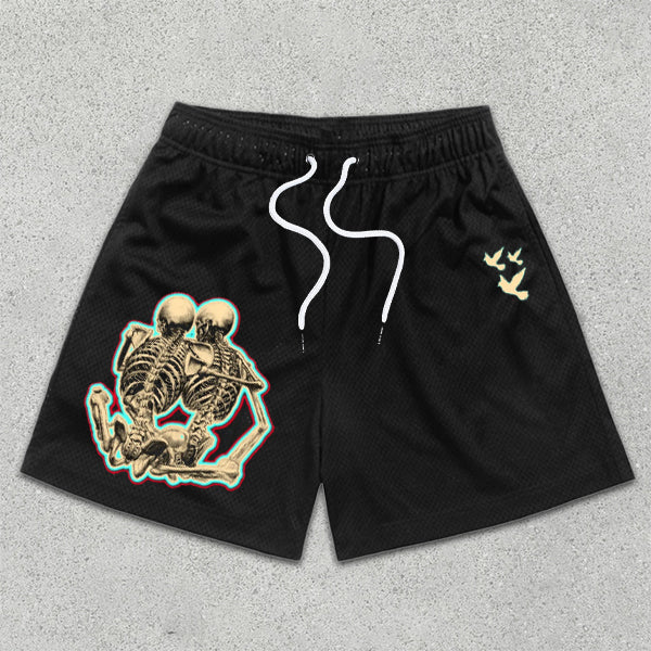 Skull Graphic Print Elastic Shorts