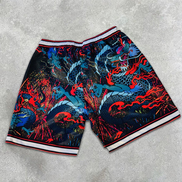 Dragon Graphic Print Elastic Shorts