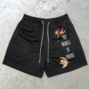Trendy Angel Print Street Mesh Shorts