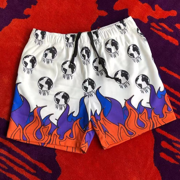 Burning flame graffiti casual street beach vacation shorts