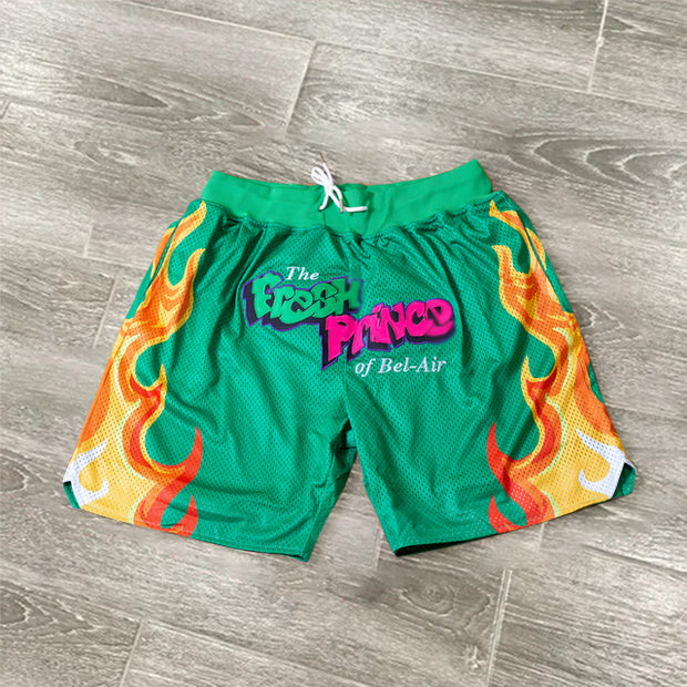Fashion green printed sports mesh shorts
