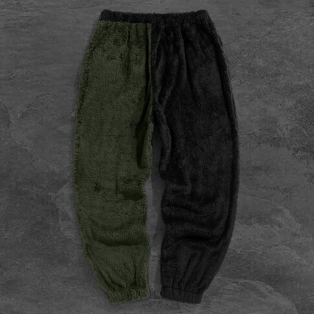 Contrast Vintage Plush Print Casual Trousers