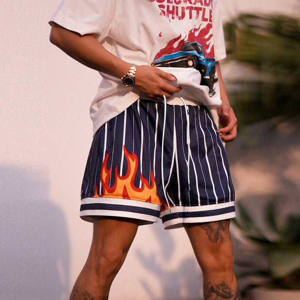 Striped Flame Pattern Street Shorts