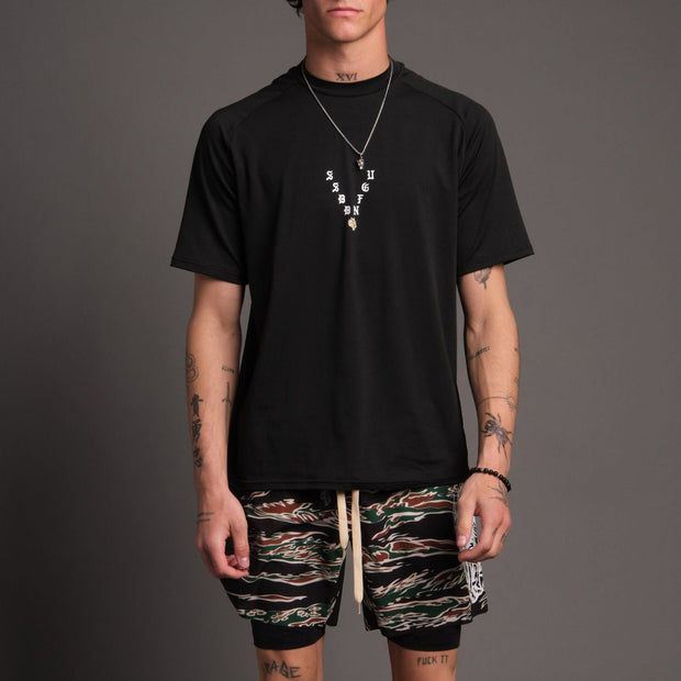 Fashionable camouflage print running gym shorts
