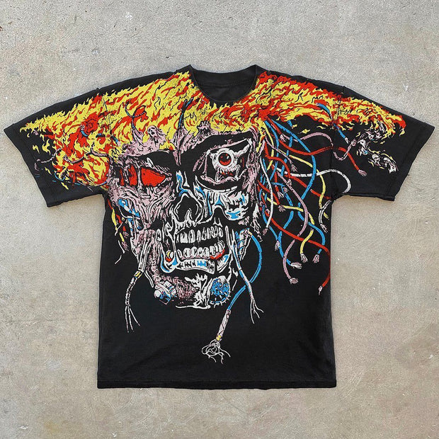 Personalized machine skull print T-shirt men