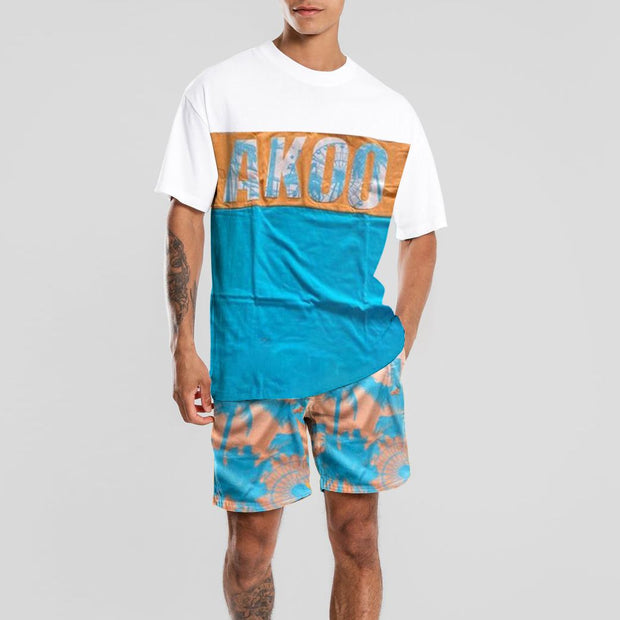 Colorblock printing men's suit