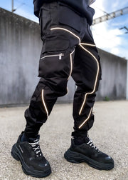 Street style multi-pocket overalls loose straight-leg trousers