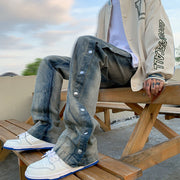 Breasted vintage wash street jeans