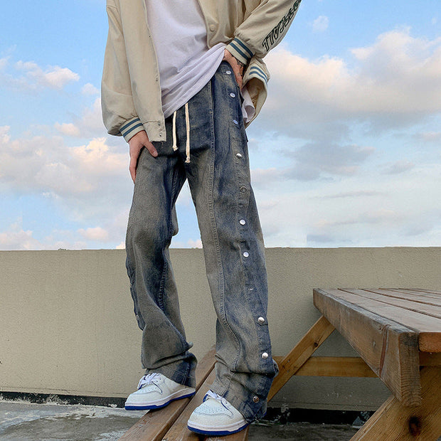 Breasted vintage wash street jeans