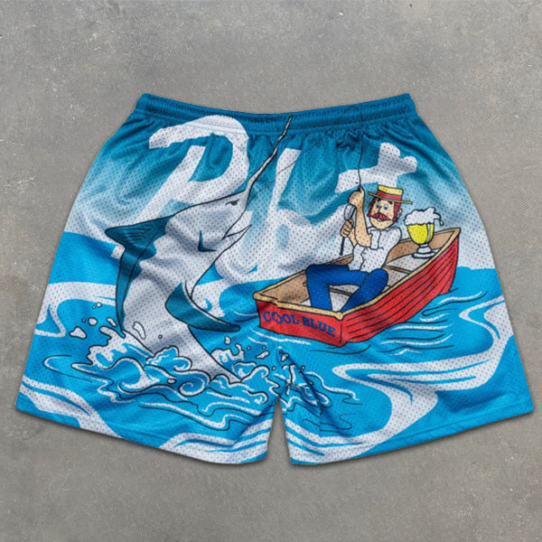 Wave graphic print elastic shorts