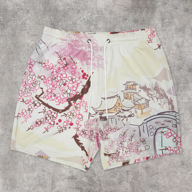 Art print trendy casual mesh shorts