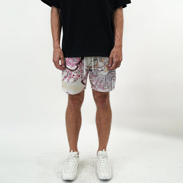 Art print trendy casual mesh shorts
