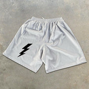 Lightning Slogan Graphic Print Elastic Shorts