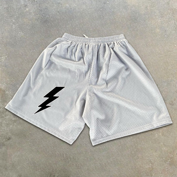 Lightning Slogan Graphic Print Elastic Shorts