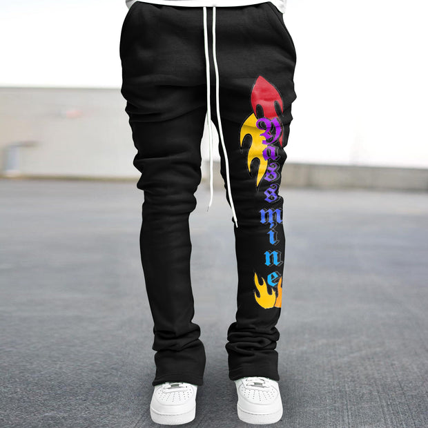 Retro trendy printed slim fit flared trousers