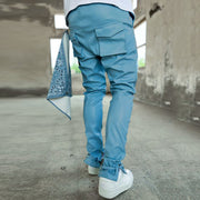 Solid color street fashion kerchief slit design overalls