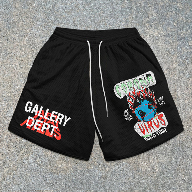 street-pattern mesh shorts