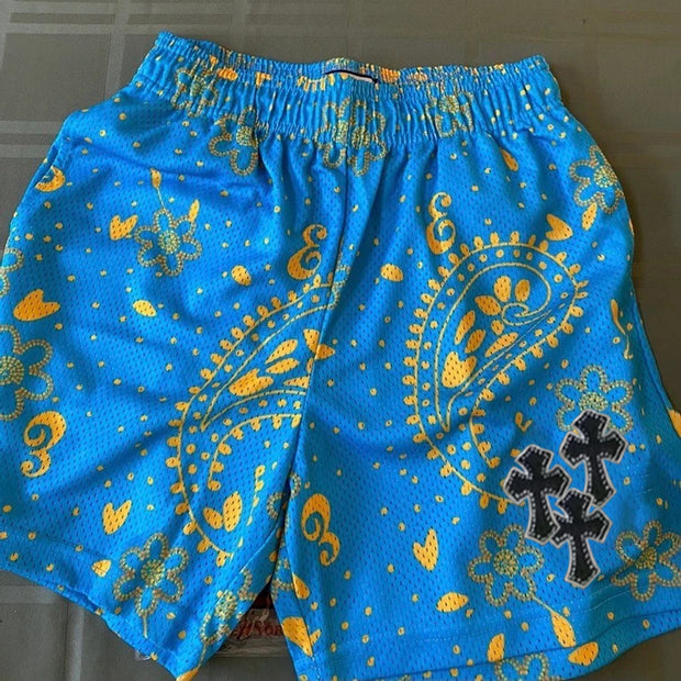 Cashew Flower Fashion Cross Print Street Shorts