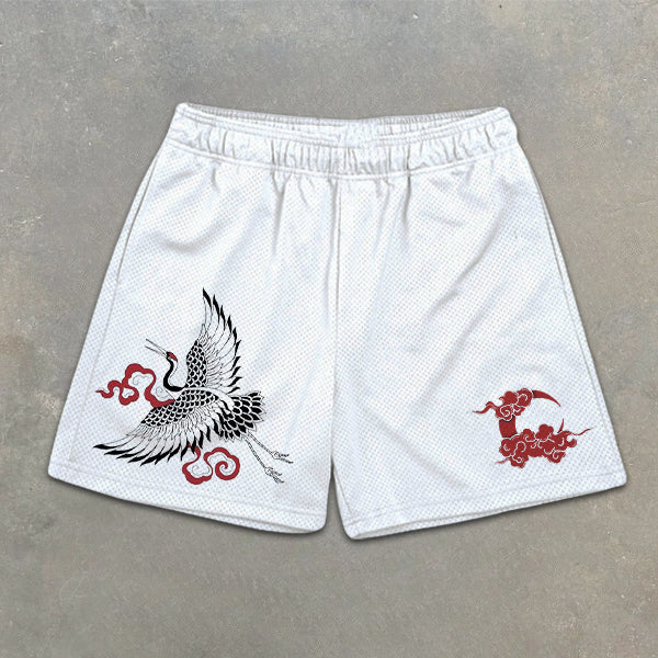 Crane Cloud Graphic Print Elastic Shorts