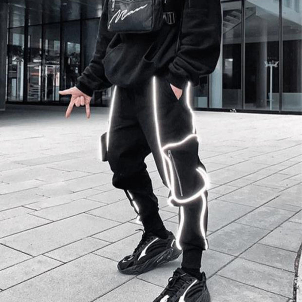 Street hip-hop trend men's trousers reflective casual sports overalls