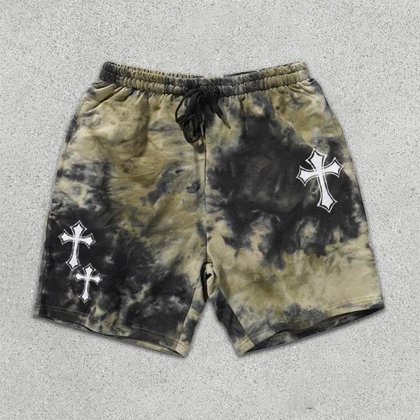 cross print tie-dye shorts