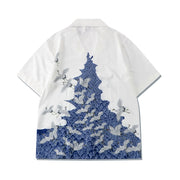 Crane Blue and White Loose Short Sleeve Shirt Casual Shorts Suit