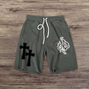 Cross retro print casual shorts