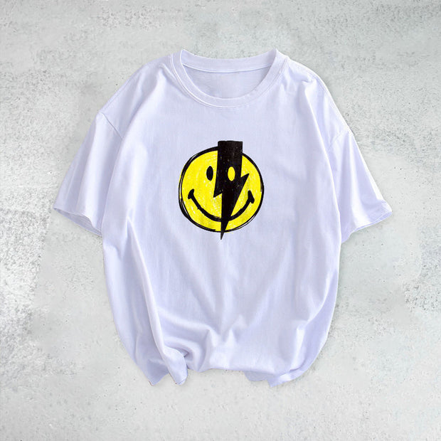 Lightning smile print short-sleeved T-shirt