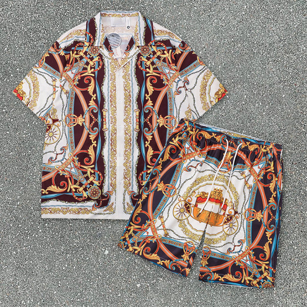 Street Tide Brand Leisure Retro Palace Short Sleeve Suit