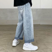 Jeans Men's Trendy Brand Hong Kong Style Loose Casual Daddy Wide Leg Pants Men's Korean Trend Striped Straight Pants