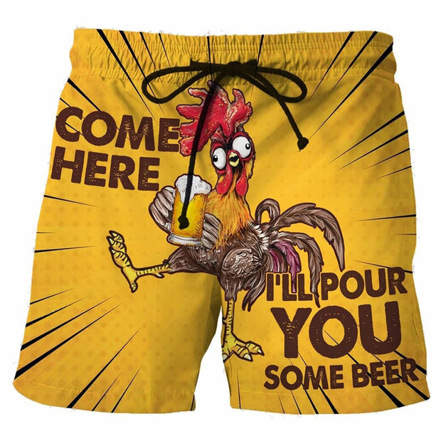 Men's quick-drying beach shorts printed casual shorts with pockets on both sides