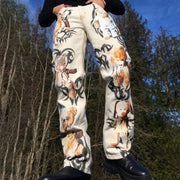 Street vintage bear print jeans