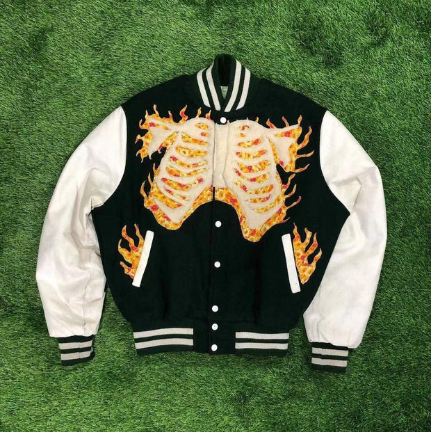 Burning skull roman warrior street baseball jacket