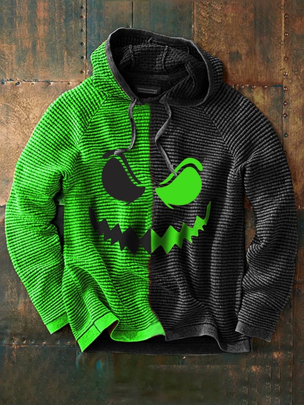 Men's Winter Halloween Contrast Hooded Drawstring Sweatshirt