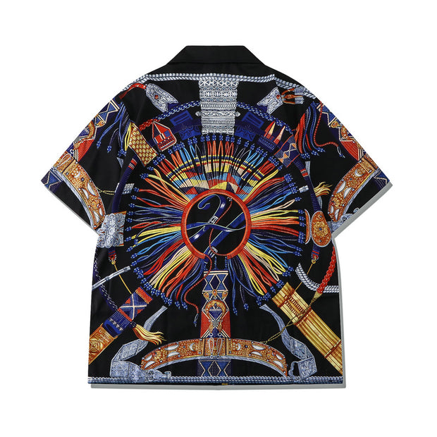 Tide brand casual Indian pattern short-sleeved shirt suit