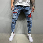 Men's slim ripped pencil pants new men's paint jeans