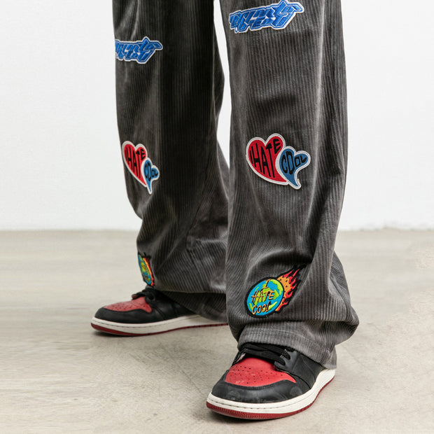 Personalized pattern printed corduroy casual trousers