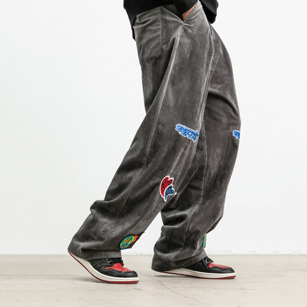 Personalized pattern printed corduroy casual trousers