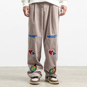 Personalized pattern printed corduroy casual trousers