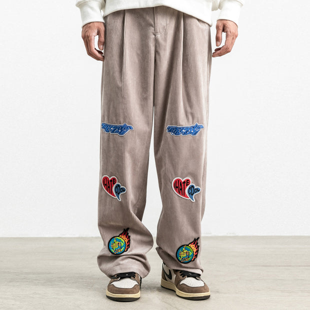 Personalized pattern printed corduroy casual trousers
