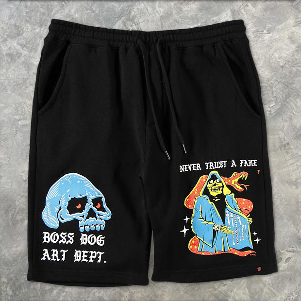 Men's personality printed elastic waist shorts